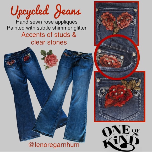 Upcycled Earl Jeans rose appliqués studded 27w - Picture 5 of 11